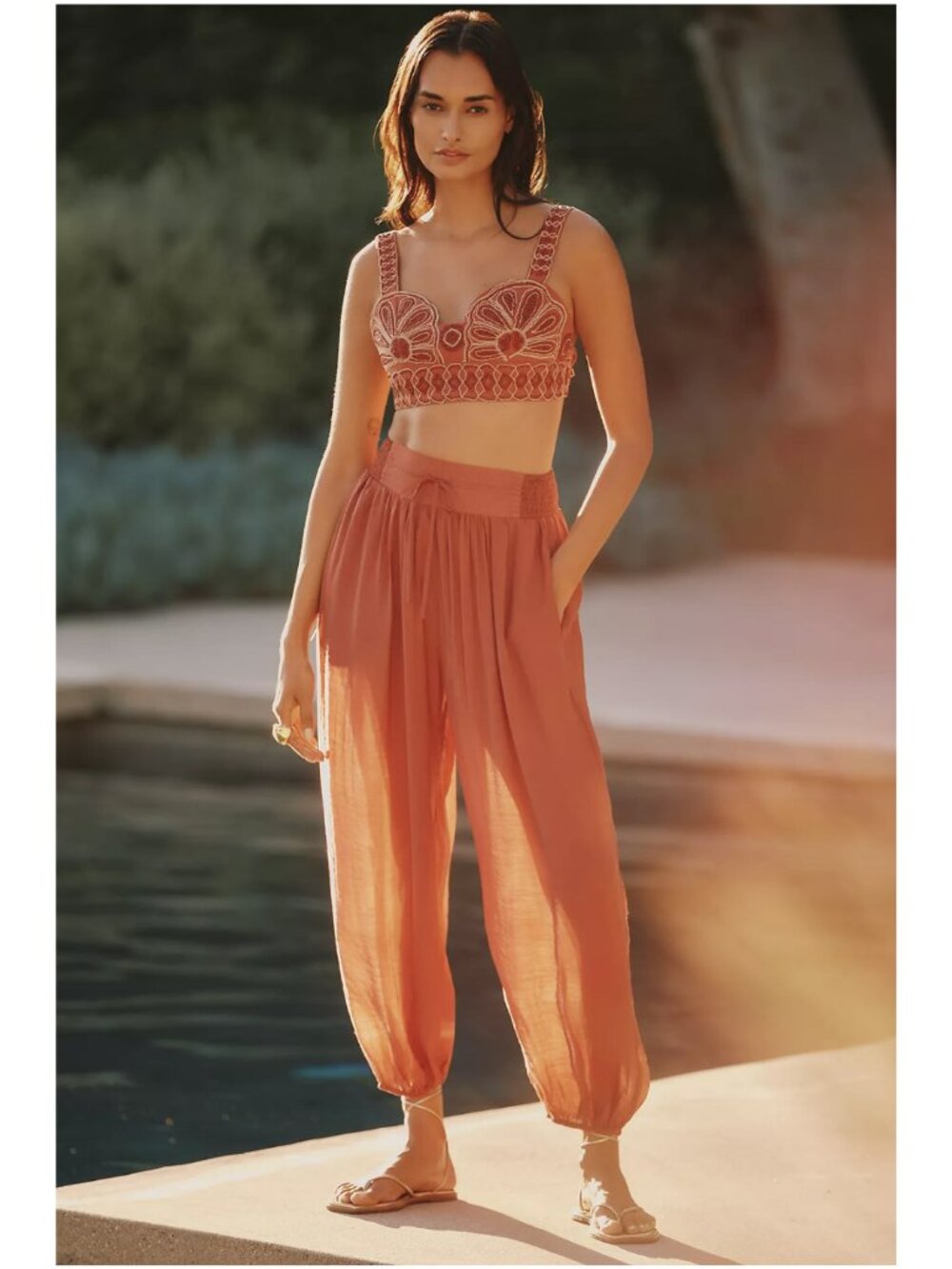 NWT Anthropologie Celandine Smocked Balloon Pants Deep Auburn Barrel Trousers M - Picture 3 of 10